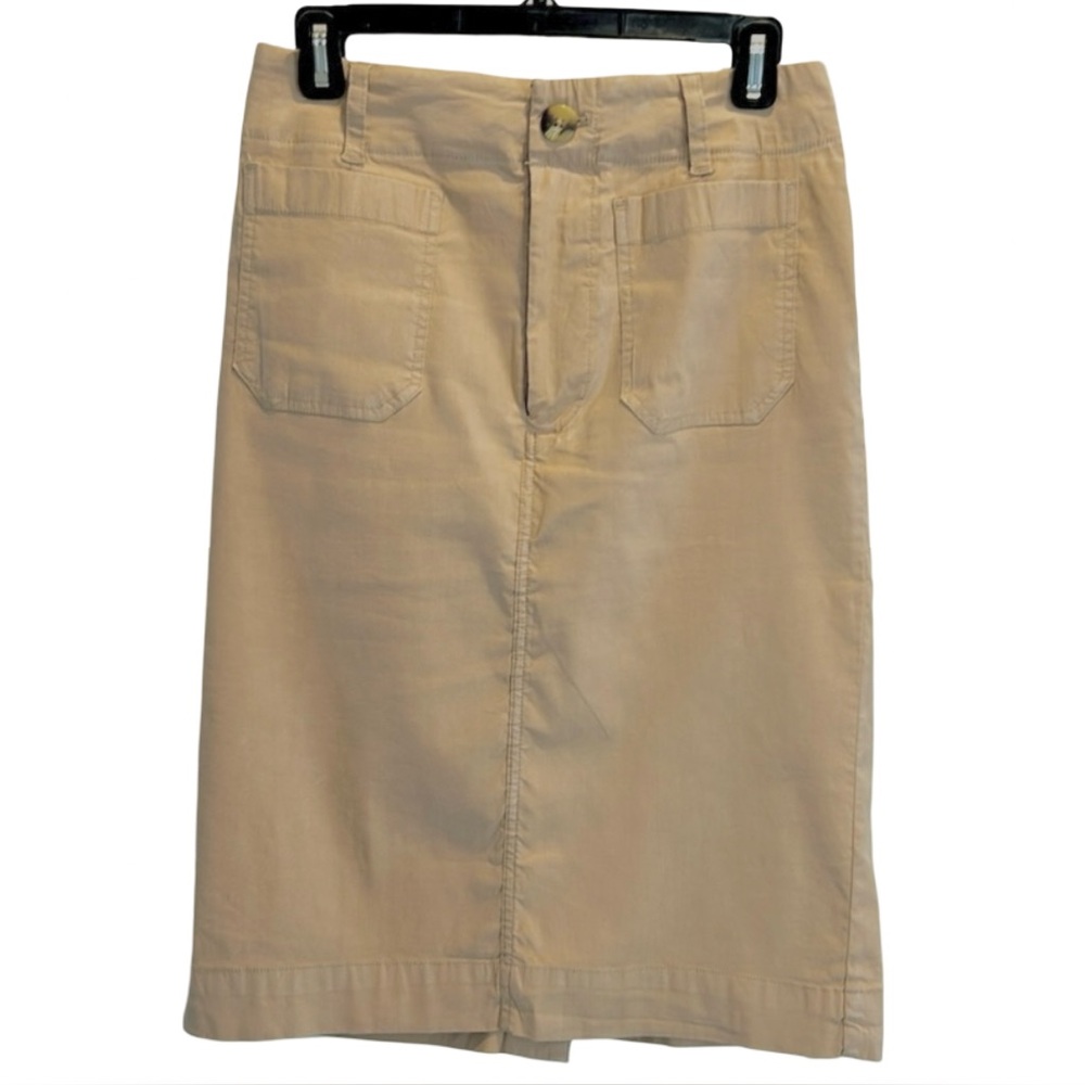 Maeve Anthropologie The Colette Skirt Khaki Tan Button Classic Pencil Size Large - Picture 3 of 3